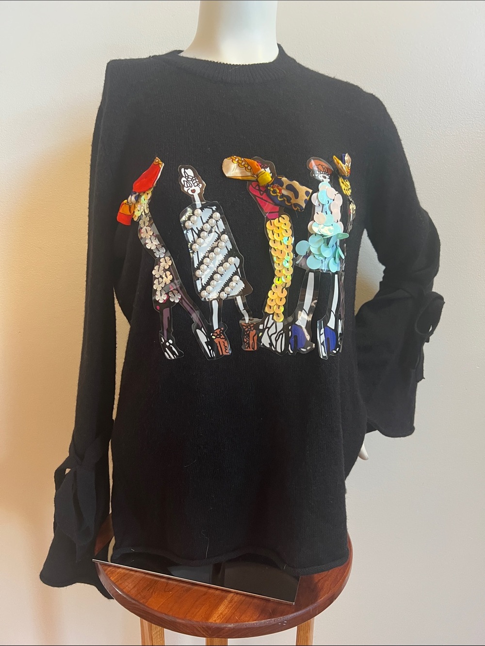 Coco + Carmen Black Crewneck Sweater with Colorful Sequin Appliqué